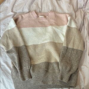 H&M Women's Striped Sweater - Pink, White, Beige, Brown